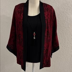 Sara Michelle Red Black Floral Kimono Tank Detachable Tassel Necklace Career -S